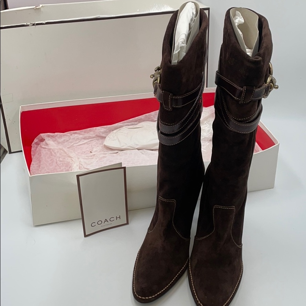 Coach Reiann Brown Suede Heeled Boots